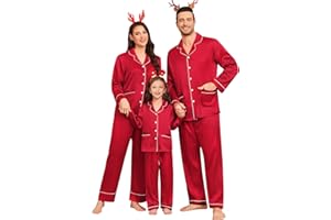 SWOMOG Matching Family Pajamas Set Women & Men & Kids Silk Satin Pjs 2 Pcs Long Sleeve Button Down Sleepwear with 2 Pockets