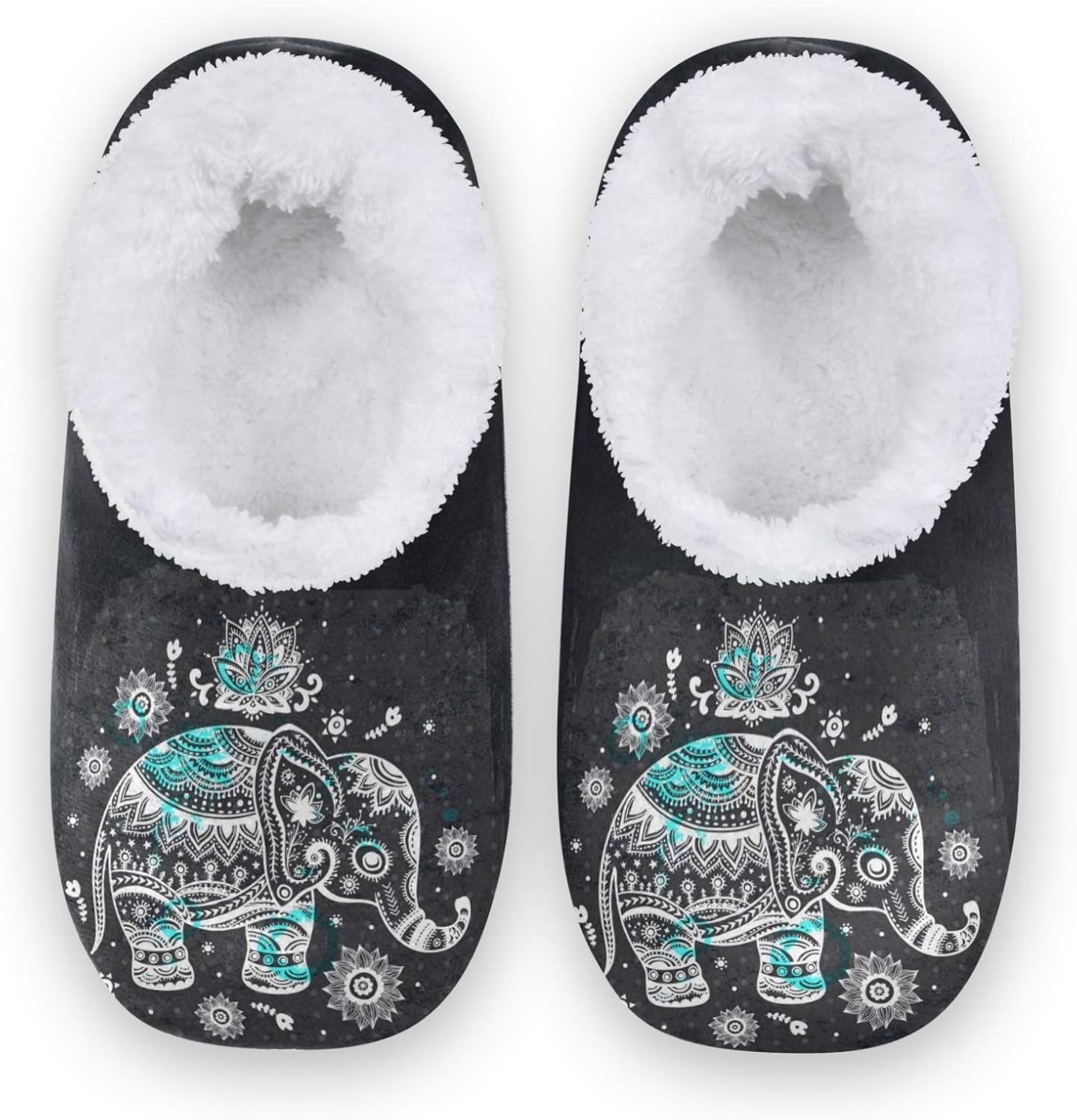 Naanle Ethnic Floral Elephant Women's Closed Back House Slippers Memory