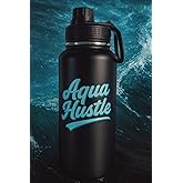 Aqua Hustle Insulated Water Bottle, 32oz, Stainless Steel, Double-Wall Vacuum Seal, Matte Black with Straw Lid
