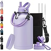 BENZZO Insulated Gallon Water Bottle with Straw Auto Spout Lid Cold 48h, 64/128 oz Water Jug With Carrying Pouch, Paracord Handle & Silicone Boot