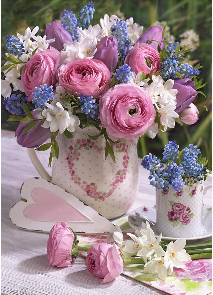 DIY 5D Diamond Painting by Numbers Kits, Ranunculus, Flowers in Vase, Full Drill Rhinestones Paint with Diamonds Crystal Diamond Art (Ranunculus)