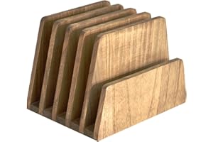 KIRIGEN Wooden Desk Mail Organizer 5 Slots File Paper Holder Desktop Wood Document Letter Holder Organizer for Home Office Da
