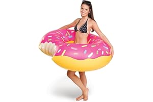 BigMouth Inc. Giant Frosted Donut Pool Float, 4' Wide, Inflatable Floatie Tube, Blow Up Swim Ring, Outdoor Summer Pool Party Water Toy