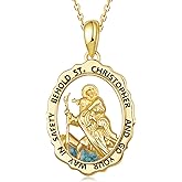 Hantuorui Saint Christopher Necklace 925 Sterling Silver Gold St Christopher Medal Pendant Necklaces for Women Religious Amulet Jewelry Gifts