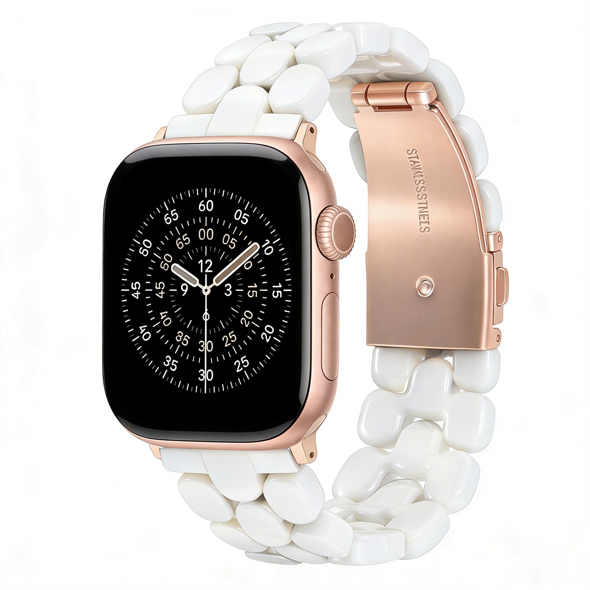 V-MORO Cute Resin Band Compatible with Apple Watch 42mm/41mm/40mm/38mm Women Fashion Dressy Fancy Strap Bracelet lightweight Wristband for iWatch Bands Series 11 10 9 8 7 6 5 4 3 2 1 SE(White)
