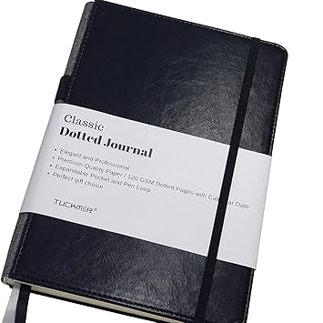 Notebook With Pen Holder Loop Meeting Notebook Dotted Grid Leather Bound Journal Black Great For Writing Journaling Sketching Bullet - 