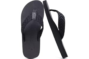 KuaiLu Men's Leather Flip Flops Arch Support Summer Beach Pool Water Thong Sandals Waterproof Rubber Walking Shoes