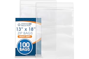 Spartan Industrial - 13” X 18” (100 Count) 4 Mil Thick Clear Reclosable Zip Plastic Poly Bags with Resealable Lock Seal Zipper - Heavy Duty and Durable