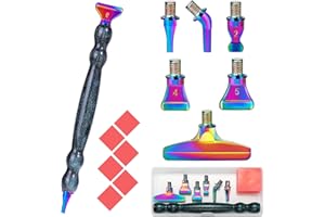 SNEWVIE Diamond Art Painting Pen Accessories Tools Set,1Pcs Ergonomic Resin Diamond Drill Pen and 6Pcs Colorful Stainless Steel Metal Screw Thread Multi Placer Tips and 6 Glue Clay(Deepgreen)