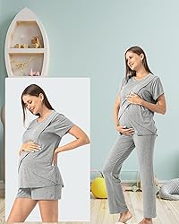 Rnxrbb 3 Piece Postpartum Nursing Pajamas Set