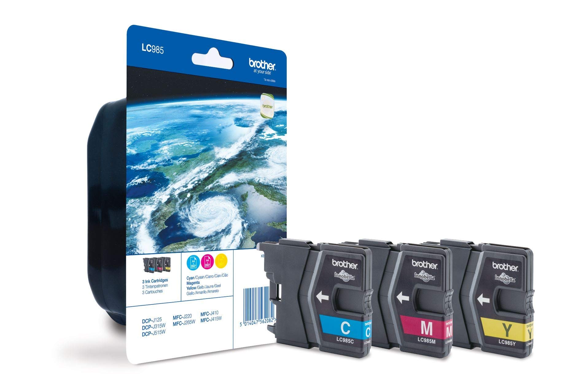 Brother LC-985C/LC-985M/LC-985Y Inkjet Cartridge, Cyan/Magenta/Yellow, Multi-Pack, Standard Yield, Includes 3 x Inkjet Cartridges, Brother Genuine Supplies