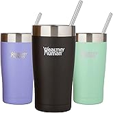 Healthy Human Stainless Steel Tumbler with Straw & Lid | Splash Proof Insulated Travel Cup | Eco-Friendly Coffee Tumblers | Water Cups with Straws Cleaner and Splash Proof Lids (20oz, Pure Black)