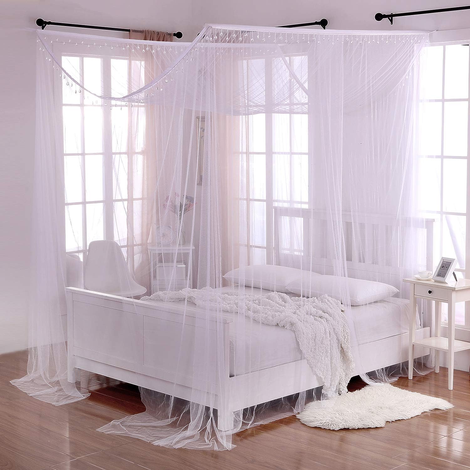 Cotton Loft4-Post Sheer Mosquito Netting Bed Canopy, Cotton, White, One Size