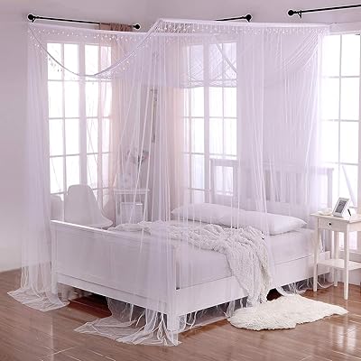 Cotton Loft Sheer Mosquito Netting Bed Canopy, 4-Post, White