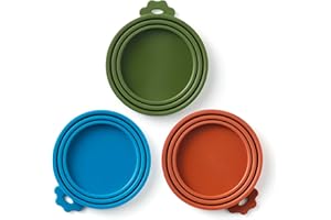 Basic Haus 3 Pack Universal Pet Food Can Covers Lids - One fit 3 Standard Size Cans for Cats and Dogs Food Cans - Easy to Clean - Safe Silicone - Forest Ember