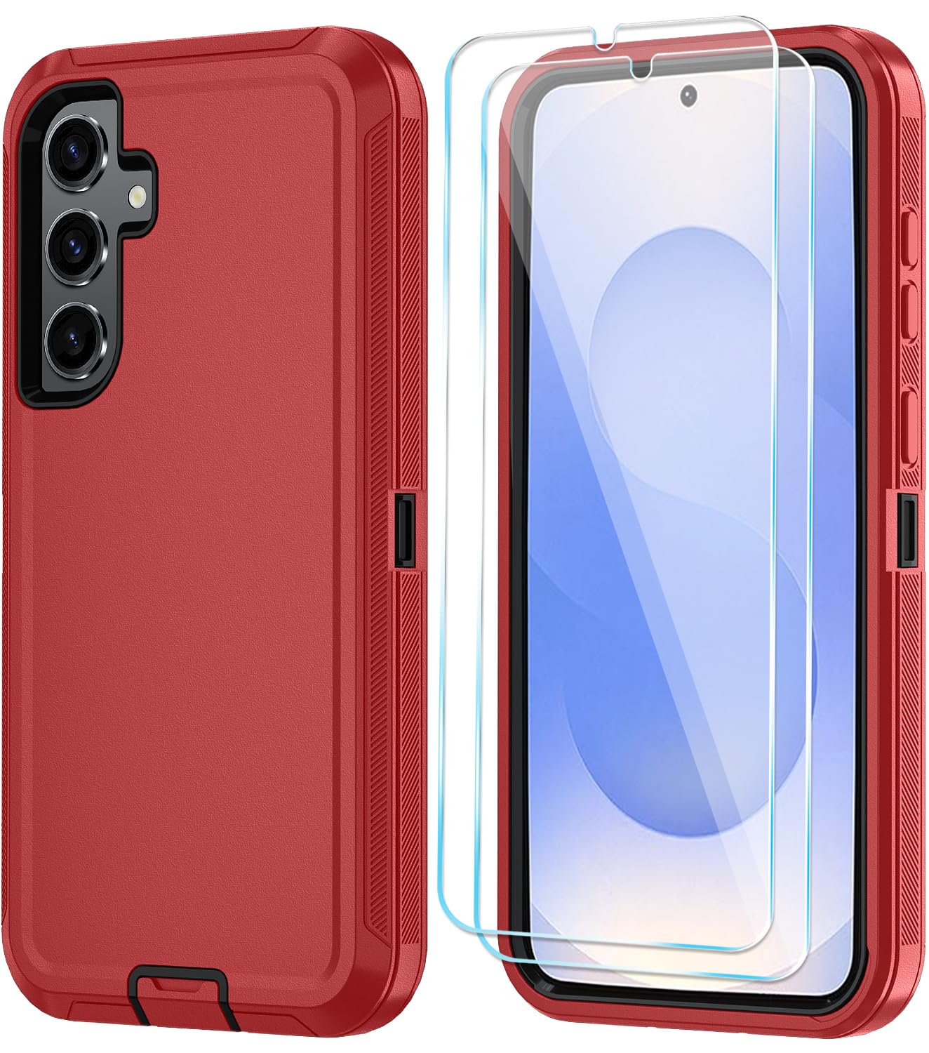 ONOLA Phone Case for Samsung Galaxy S25 Case with HD Screen Protector, Heavy Duty Shockproof & Dropproof 3-Layer Cover Phone Case for Galaxy S25 6.2'',RedBlack