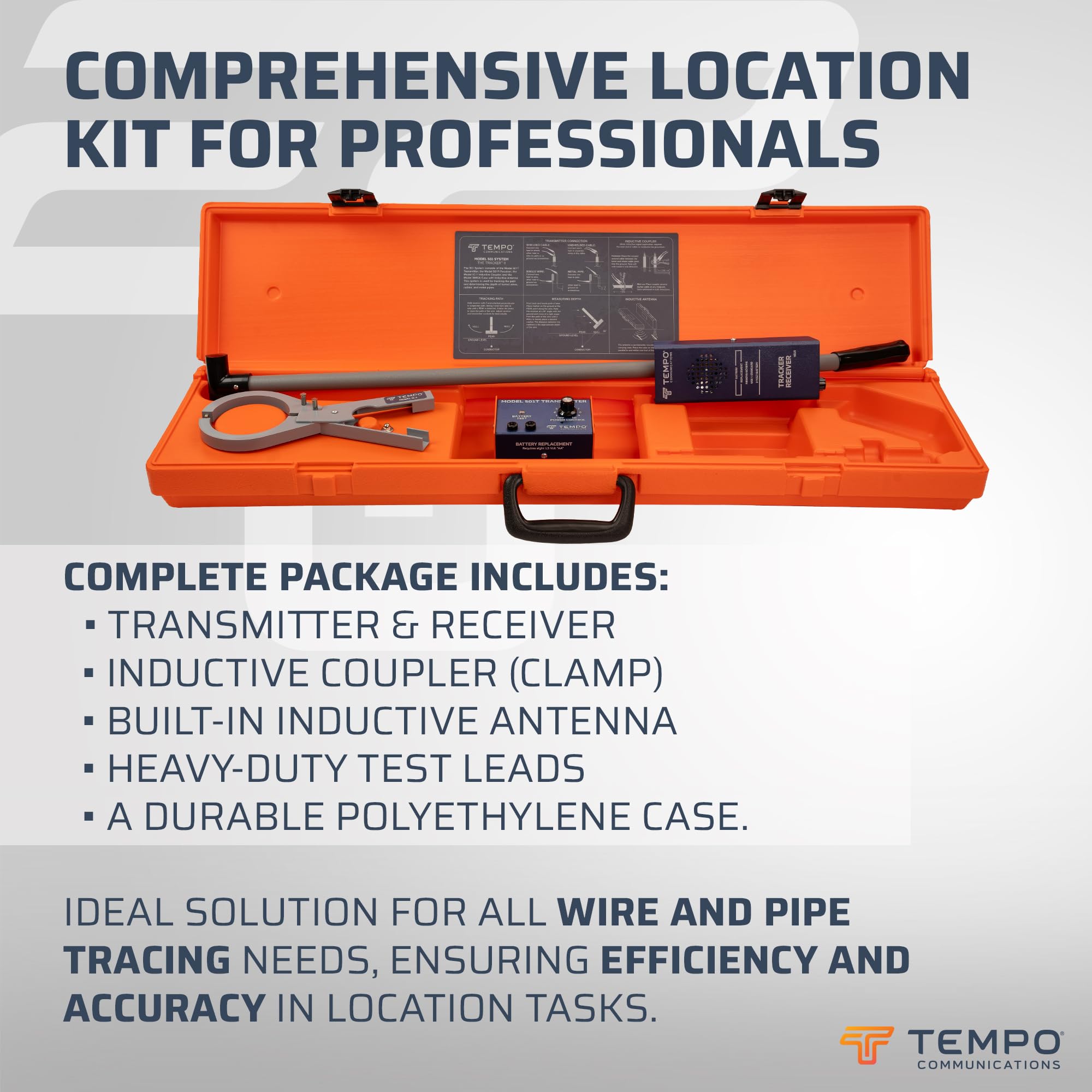 TEMPO Communications 501 Tracker II Underground Wire Locator, Buried Wire Locator, Underground Wire Tracer, Locate Wires 7 Ft Deep