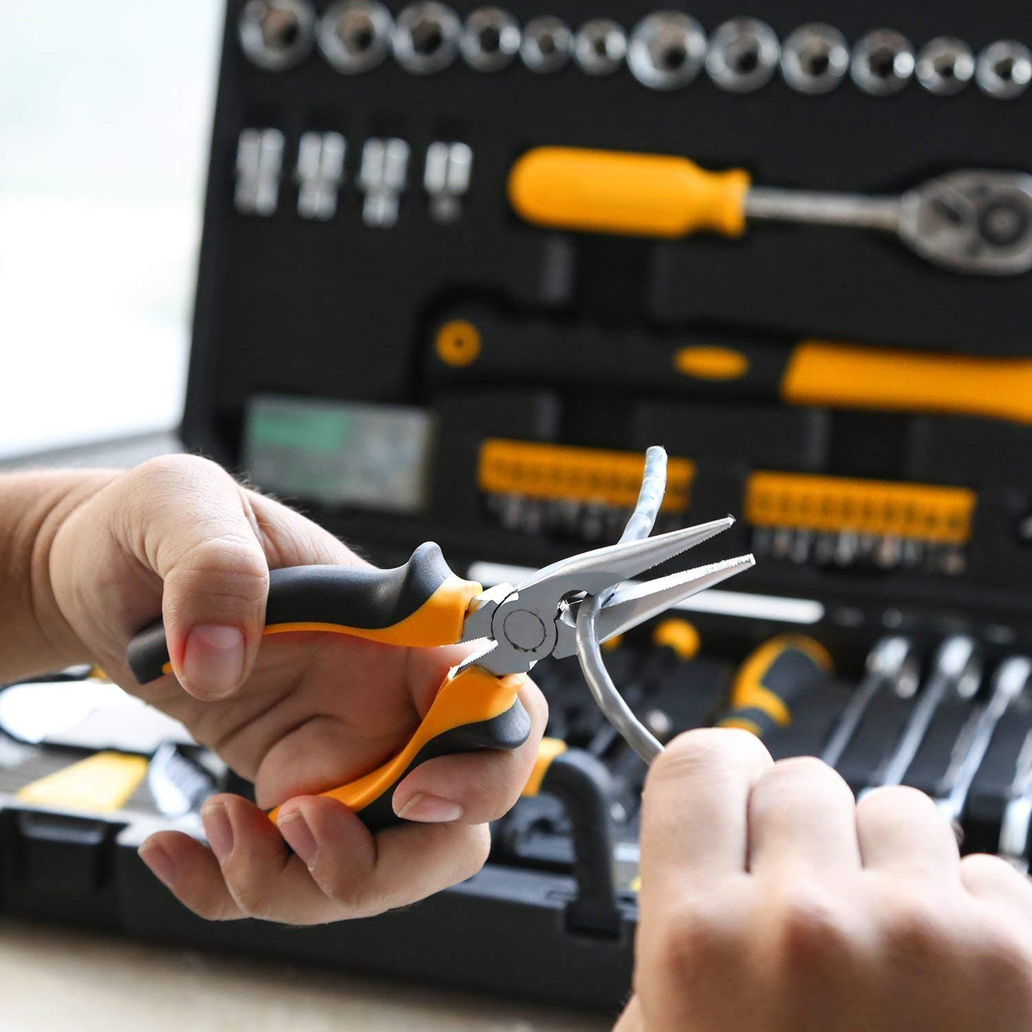 DEKOPRO 128 Piece Tool Set-General Household Hand Tool Kit, Auto Repair Tool Set, with Plastic Toolbox Storage Case - - 