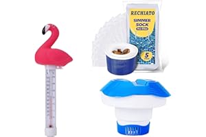 RECHIATO 3 PCS Pool Accessories Kit with Swimming Pool Collapsible Chlorine Floater, Pool Thermometer, Pool Skimmer Socks（Filter Baskets Do Not Contain）