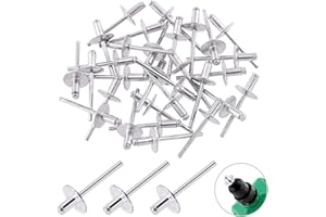 Glarks 60Pcs 3/16" x 3/8" Large Flange Aluminum Blind Rivets Pop Rivets Set for Joining Metal Plate Pipe Automotive