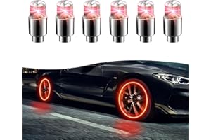 Yumfugu 6 PCS Car Hot Wheels Wheel Hub Light, American Style Flashing Breathing Light with Inner Tube Valve, Cool Lighting Modification Accessories, for Most Cars, Bicycles, Motorcycles (Red)