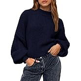 BTFBM Sweaters for Women Fall 2026 Crew Neck Lantern Long Sleeve Oversized Sweater Casual Knit Winter Pullover Tops