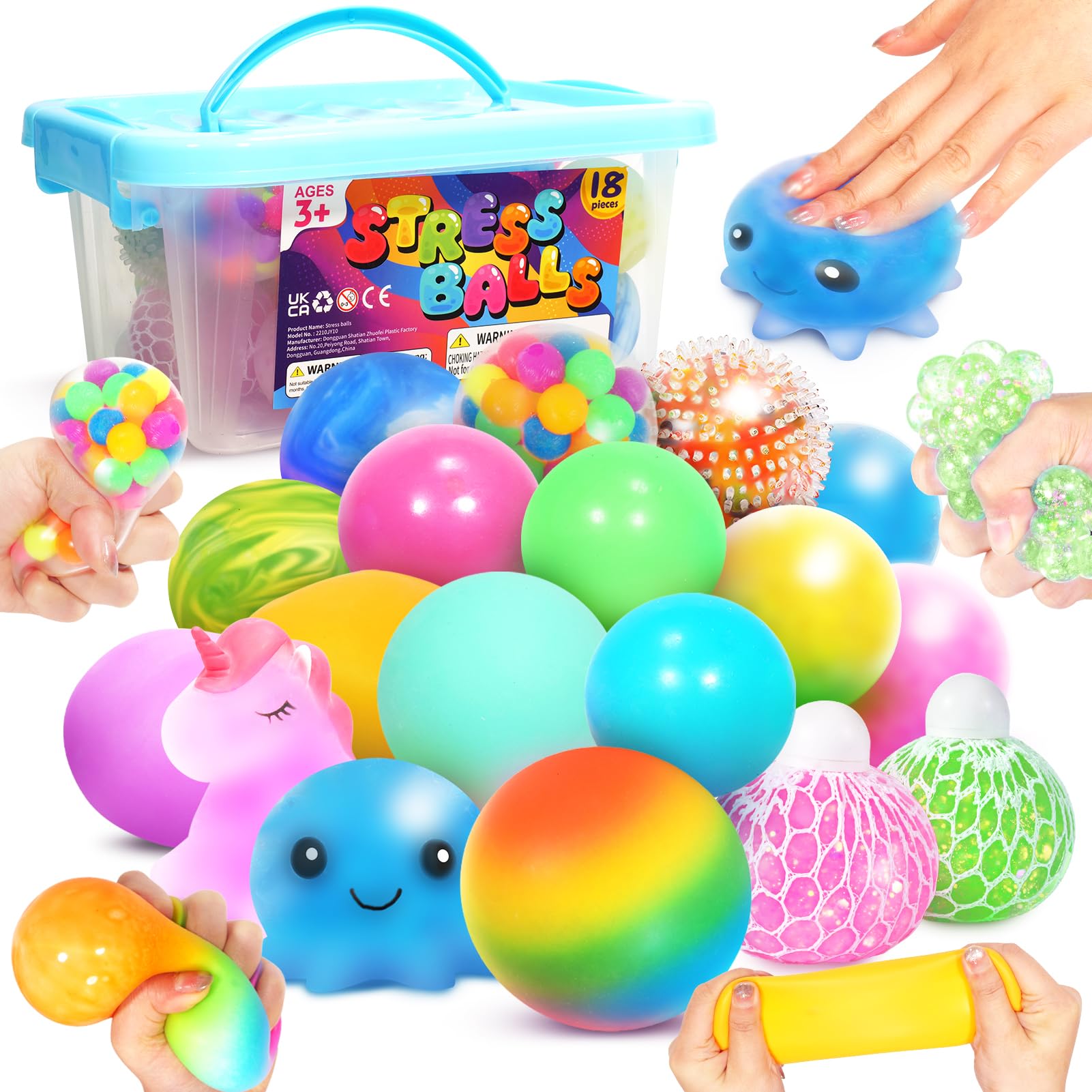 KLT 18 Pack Squishy Stress Balls: Fidget Toys for Adults & Autism, Squeeze Balls
