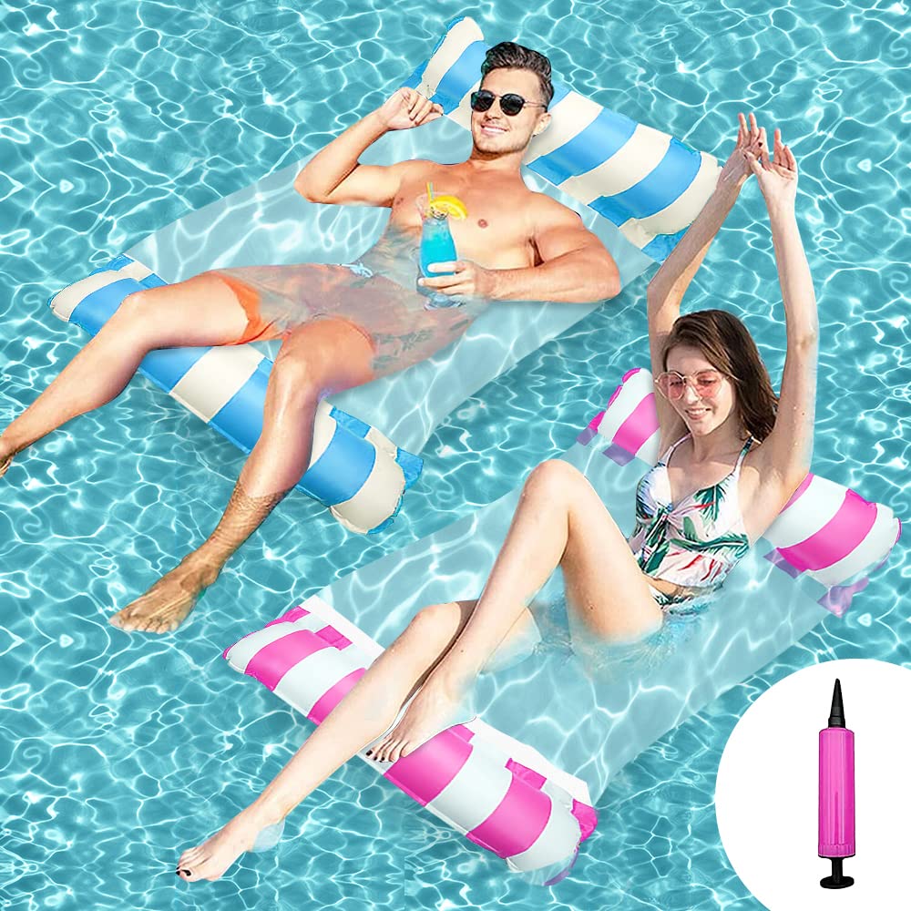Ousinby Pool Float Hammock 2 pack ，inflatable hammock Inflatable Pool Bed Swimming Pool Hammock Floating Chair Bed Raft Recliner Float Lounger Float Hammock with Infloator Pump for Adults Kids