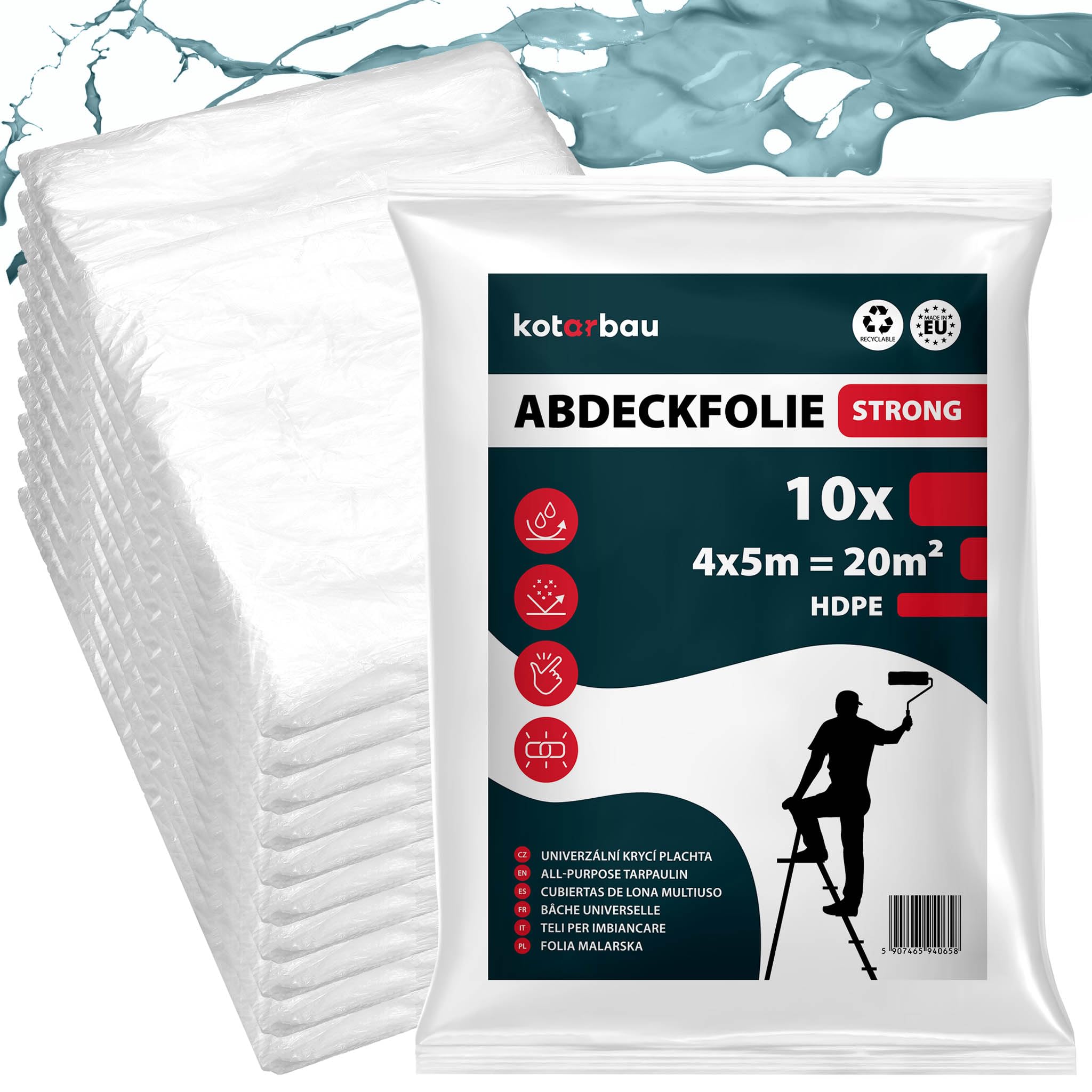 KOTARBAU® 10 Pack Dust Sheets for Painting - Polyethylene - 4 x 5 m (13 x 16.4 ft) - Transparent - Reusable Plastic Cover - Painting Sheets for Decorating - Paint Cover Films