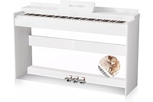 SHEIRIN Digital Piano Hammer Action Keyboard 88 Keys Electric Weighted Piano Beginner MIDI Cover Full Size Sustain Pedal Stand Real Professional SR-FH80 (White Full Cover)