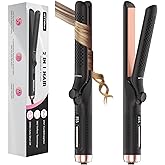 360° Airflow Styler Curling Iron - 1.25 Inch Hair Straightener and Curler 2 in 1 with Vented Cool Air to Lock in Style, Extra Long Flat Iron Curling Wand, 5 Temps & Dual Voltage for Travel