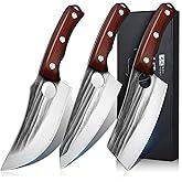 DRGSKL Kitchen Knife Set, Hand Forged Chef Knife Set with Full Tang Wood Handle, High Carbon Steel Butcher Knife Set for Meat Cutting Cleaver Knife Set for Vegetables Camping BBQ Ideal Gifts
