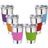 Rommeka Water Tumbler with Lids, 6 Pack Stainless Steel Spill Proof Reusable Stacking 16oz Drinking Cups with Lids for Kids and Adults