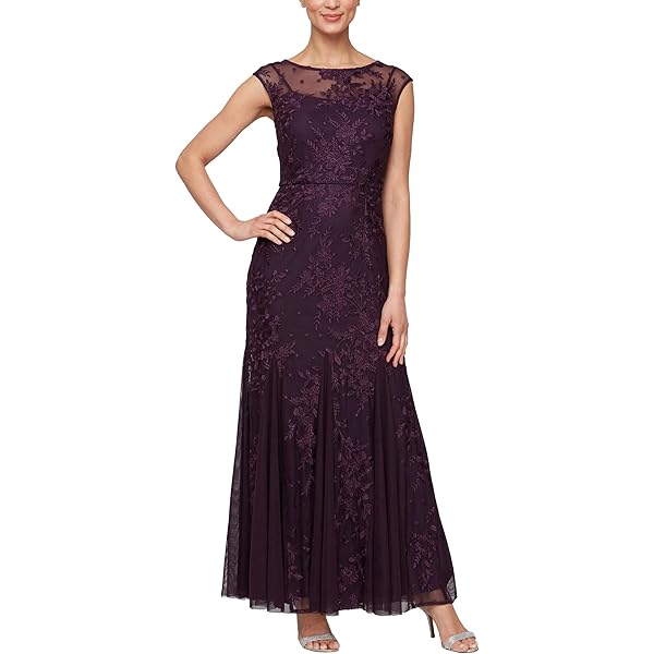 Amazon.com: Alex Evenings Women's Long Rosette Mother of The Bride Dress  with Short Sleeves, Formal Gown, Wedding Guest (Plus Size) : Clothing,  Shoes & Jewelry