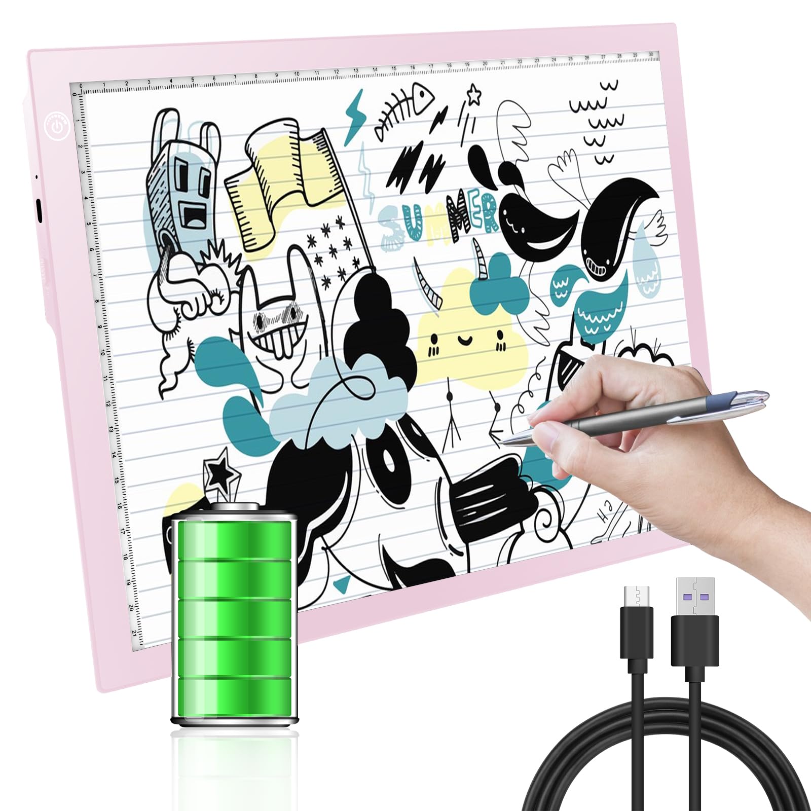 Photo 1 of KIVOTAC A4 Rechargeable Light Pad, Portable LED Light up Box Ultra-Thin Brightness Dimmable Battery Powered Bright Copy Board for Weeding Vinyl, Sketching,Drawing,Tracing and Diamond Art