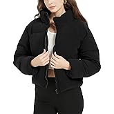 Flygo Womens Cropped Corduroy Puffer Jacket Winter Jackets Warm Long Sleeve Zip Quilted Down Puffer coat
