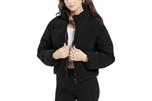 Flygo Womens Cropped Corduroy Puffer Jacket Winter Jackets Warm Long Sleeve Zip Quilted Down Puffer coat