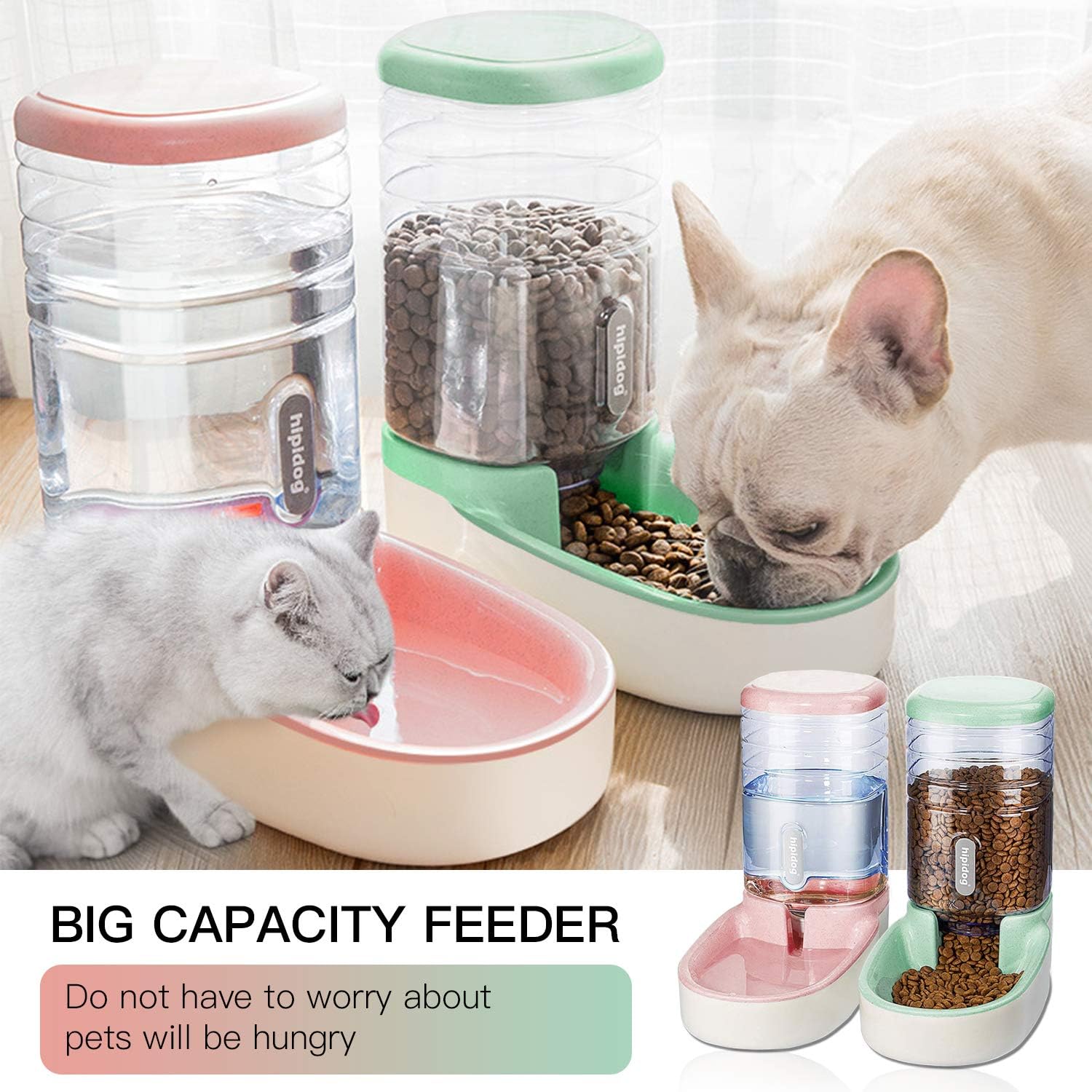 UniqueFit Pets Cats Dogs Automatic Waterer and Food Feeder 3.8 L with 1 Water Dispenser and 1 Pet Automatic Feeder (Pink and Green) : Pet Supplies