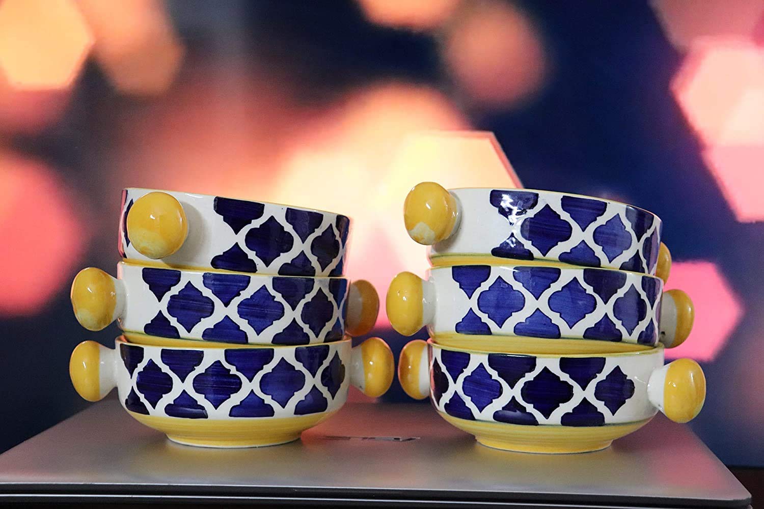 Buy Unique SS Ceramic Multi Color Hand Painted Jumbo Soup Bowl with