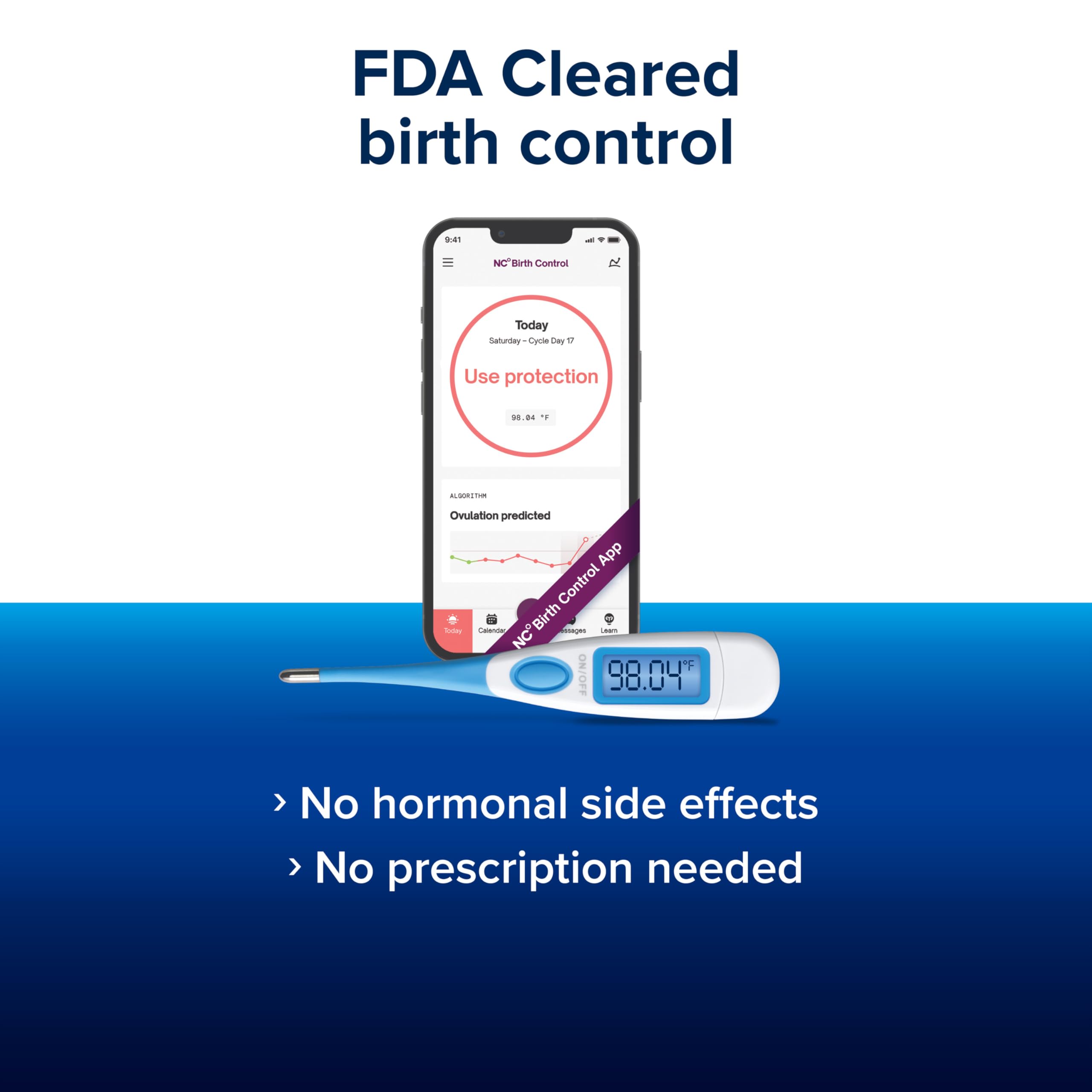 Clearblue & Natural Cycles Hormone-Free Birth Control Kit Starter Pack, 3 Month Subscription to The Natural Cycles app, 15 Digital Ovulation Tests, 1 Digital Basal Thermometer