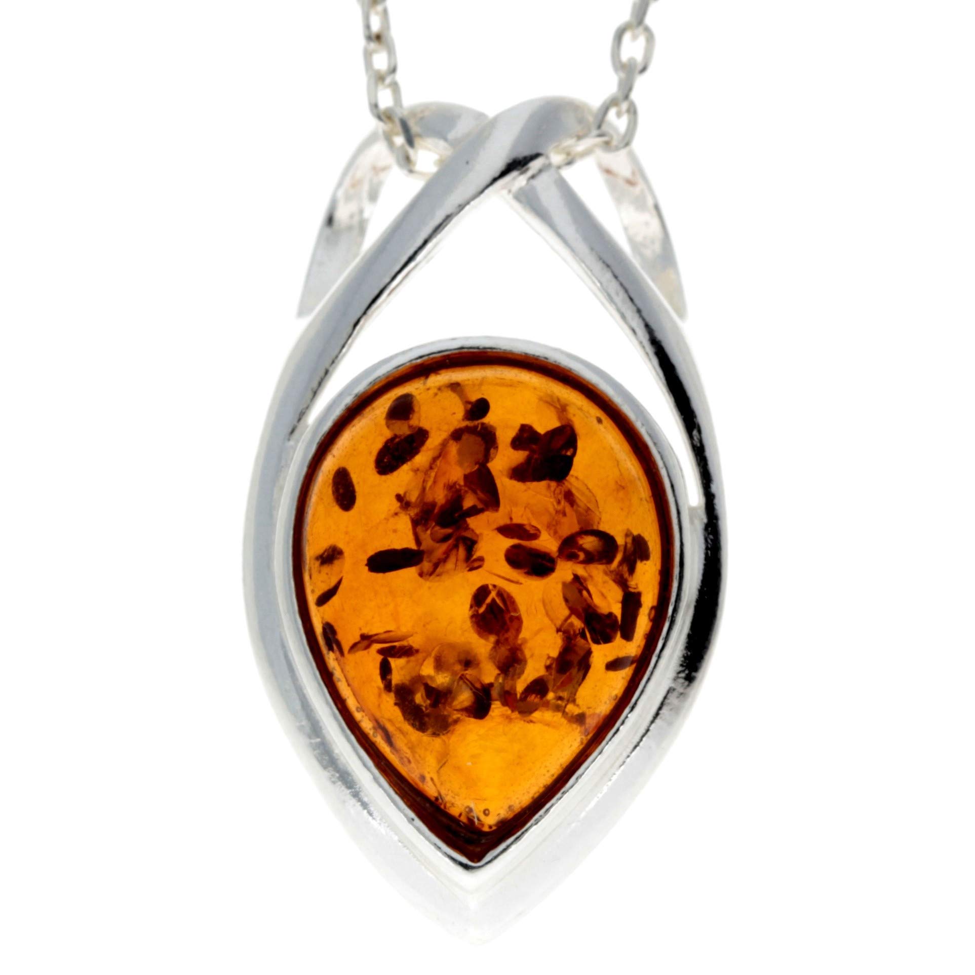 Classic Genuine Teardrop Cognac Baltic Amber & Sterling Silver Pendant without Chain - GL2004C