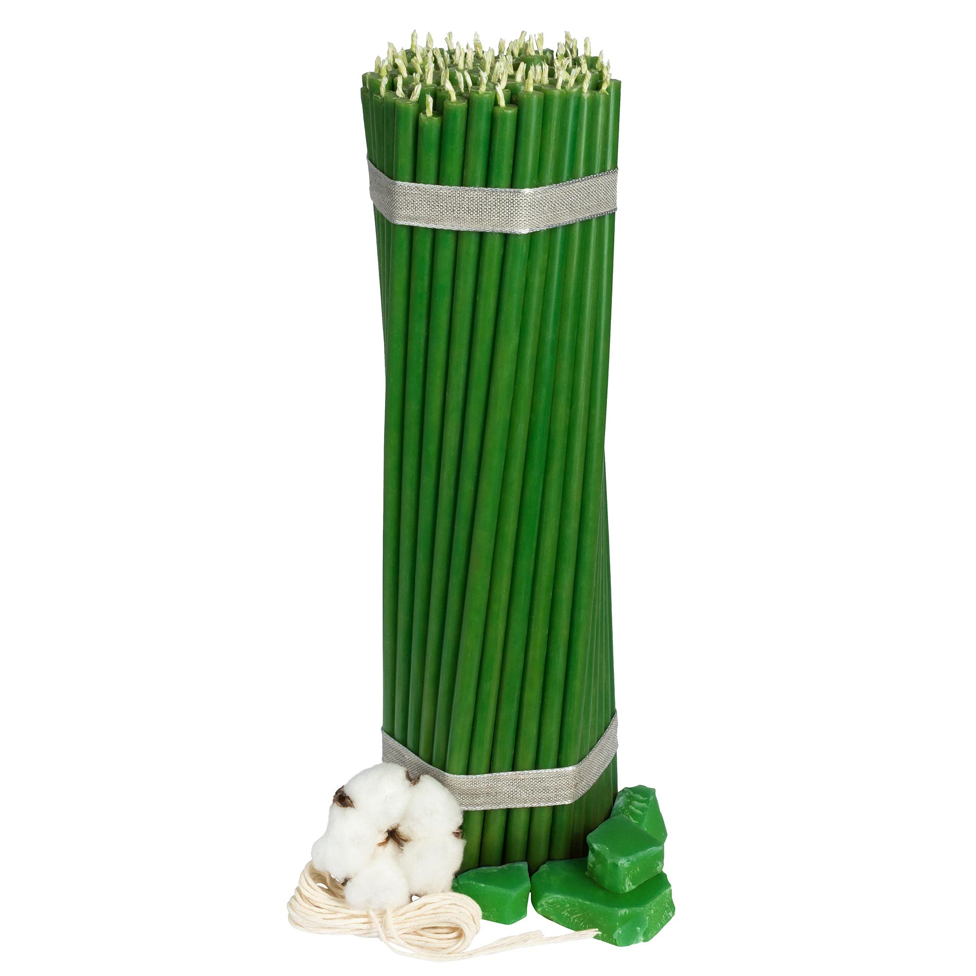 Diveevo Church Beeswax Candles No. 30 – Pack of 100 I Ritual Candles L 29.5 cm Diameter 8.5 mm I 150 min Burn Time in Green I 1.33 kg Thin Candles Drip and Smokeless