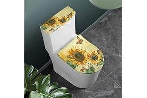 Flashideas Sunflower Toilet Lid Covers and Tank Cover Set 2Pcs Toilet Seat Cover and Tank Lid Covers Toilet Lid Cover Set for Bathroom Decor Machine Washable