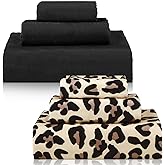 Yoande 6 Pcs Bathroom Leopard Towel Set 2 Bath Towels 2 Hand Towels 2 Washcloths, Soft Absorbent Shower Guest Towel Decorative for Hotel Spa(Brown Leopard Print and Black)