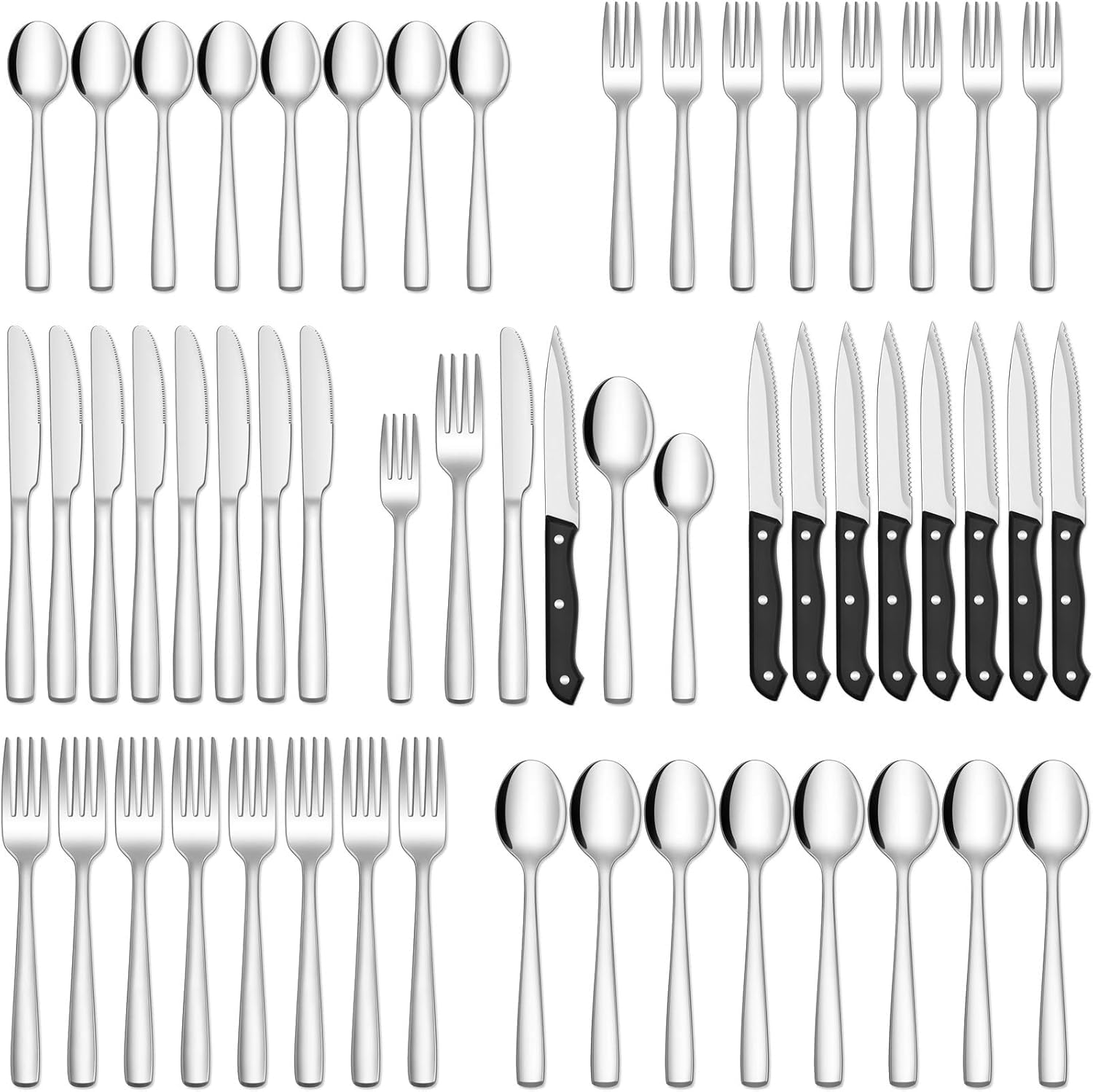 Photo 1 of HIWARE 48-Piece Silverware Set with Steak Knives for 8, 18/8 Stainless Steel Flatware Cutlery Set For Home Kitchen Restaurant Hotel, Kitchen Utensils Set, Mirror Polished, Dishwasher Safe