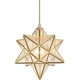 DAYCENT Brass Moravian Star Light in Seeded Glass Pendant Lights Fixture, 11-in