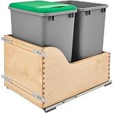 Rev-A-Shelf Pullout Trash Can, Min Cabinet Opening 18" W, 35 Qt | w/ Soft-Close, Under Cabinet Waste Bin, Bottom Mount with Full Extension Slides, Silver, 4WCSC-1835DMND-2