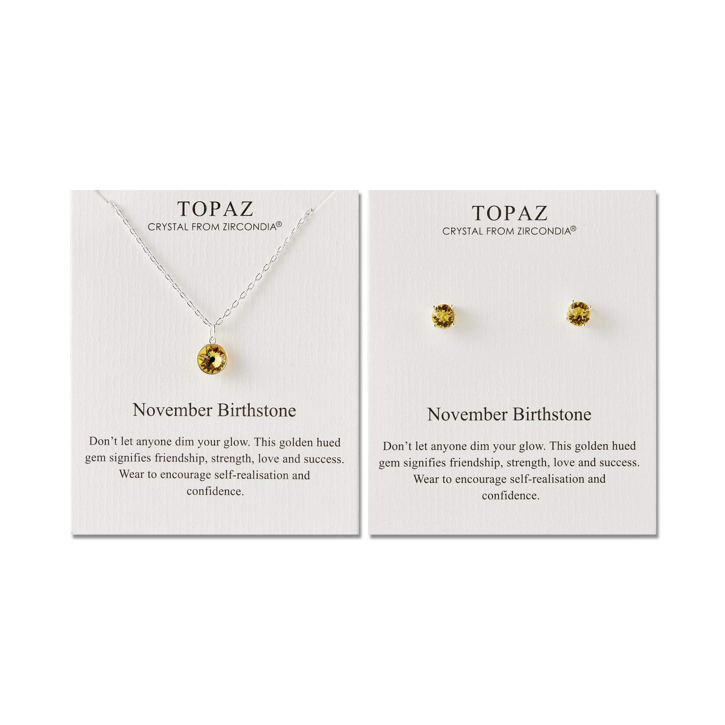 Philip Jones November (Topaz) Birthstone Necklace & Earrings Set Created with Zircondia® Crystals