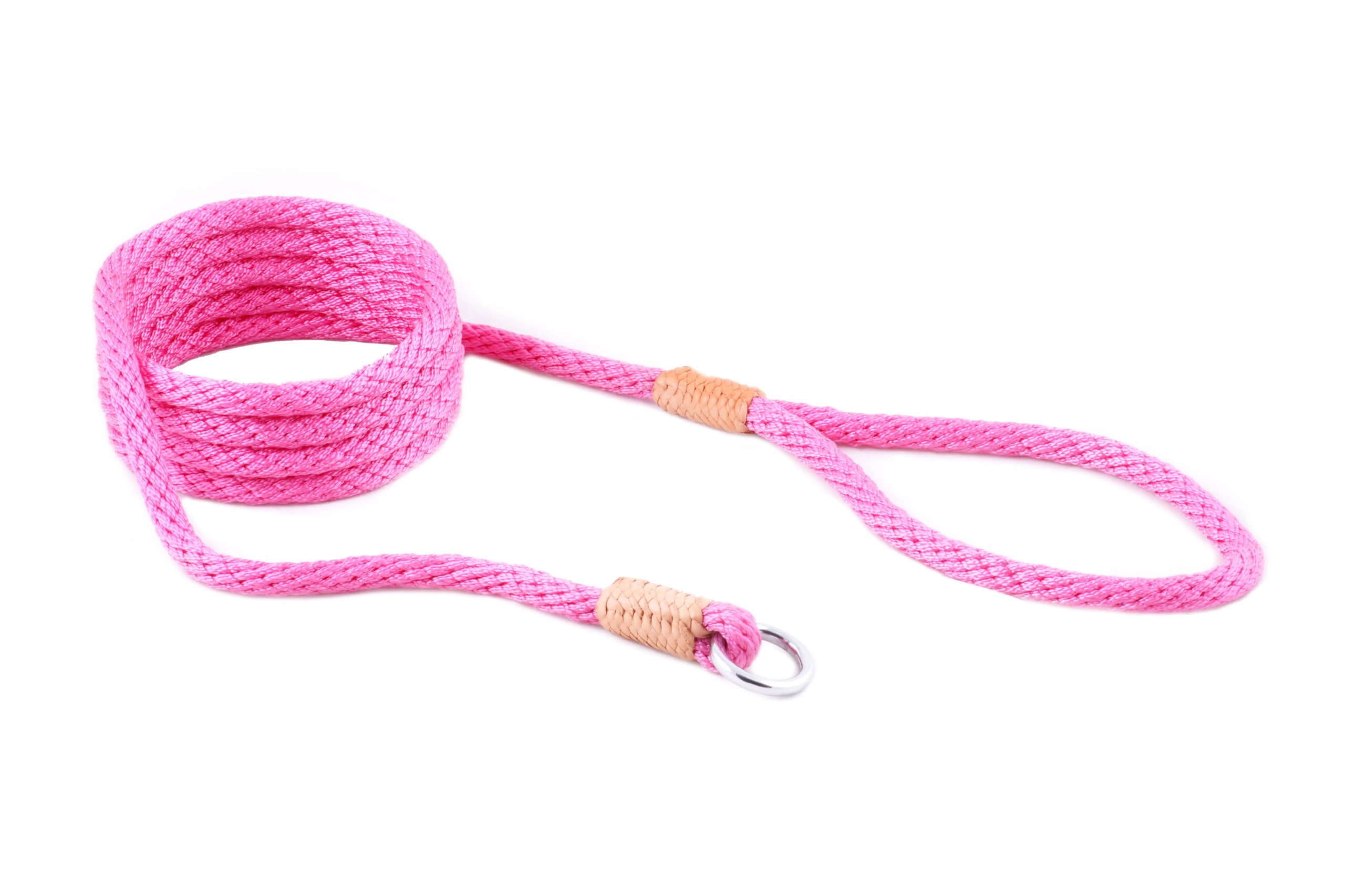 Alvalley Nylon Slip Leashes with Braided Leather - Adjustable Pet Lead for Dogs - Soft, Smooth Leash for Training & Walking - Durable, Strong Rope (Hot Pink, 6ft Long, 8mm Thick)