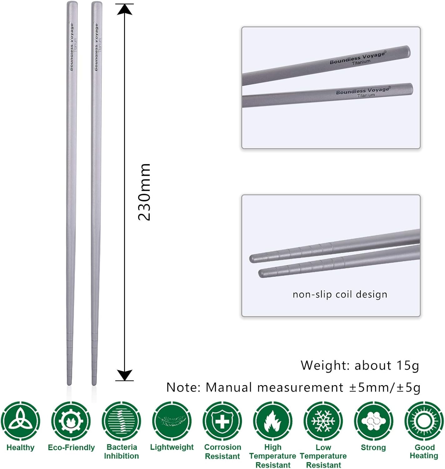 iBasingo Titanium Chopstics 23cm Square Chinese Chopsticks Ultralight Outdoor Camping Cutlery Portable Durable Metal Tableware Ti1001T - Image 3